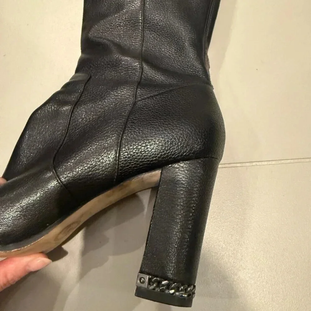 Black Leather Knee High Heeled Boots, Michael Kors, Size 7 - Picture 9 of 10